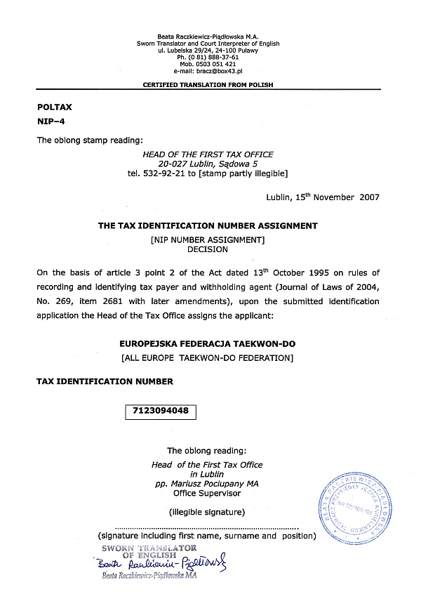 AETF Tax Identification Number, page 1