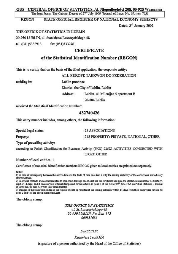A.E.T.F. Statistical Number