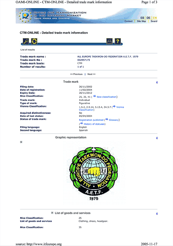 AETF Logo - detailed trade mark information, page 1